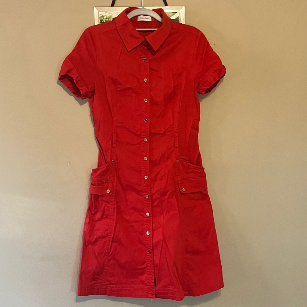 Calvin Klein Red Short Sleeve Mini Dress